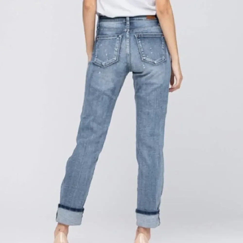 Judy Blue Destroyed Bleach Splattered Cuffed Boyfriend Jean Size 5/27 - Picture 2 of 9